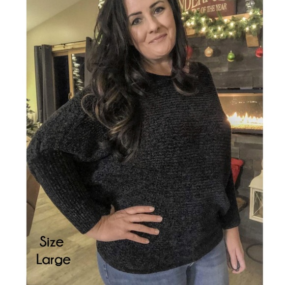 Black Soft Chenille Dolman Sleeve Sweater - Picture 5 of 7